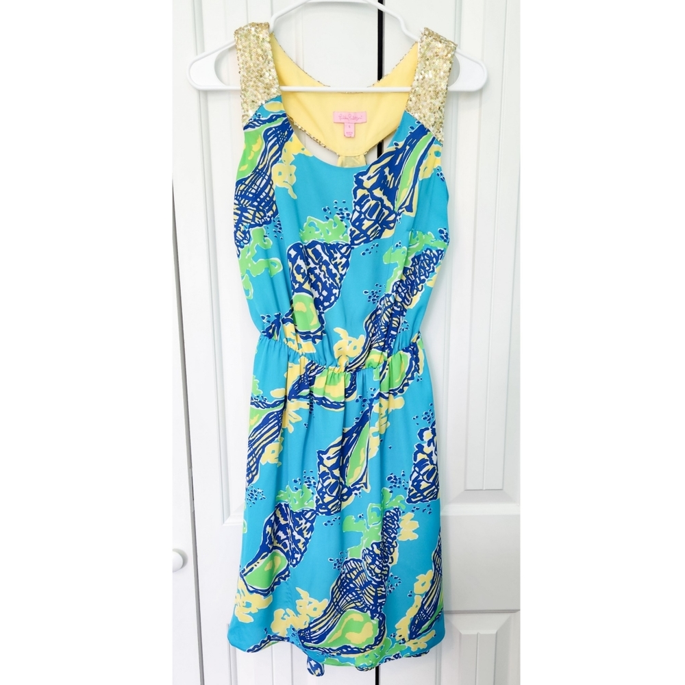 Lilly Pulitzer Calissi Turquoise Sound The Horn High Low Dress S